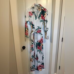 VINTAGE 70s flower garden party long maxi dress collar belted cottage prairie